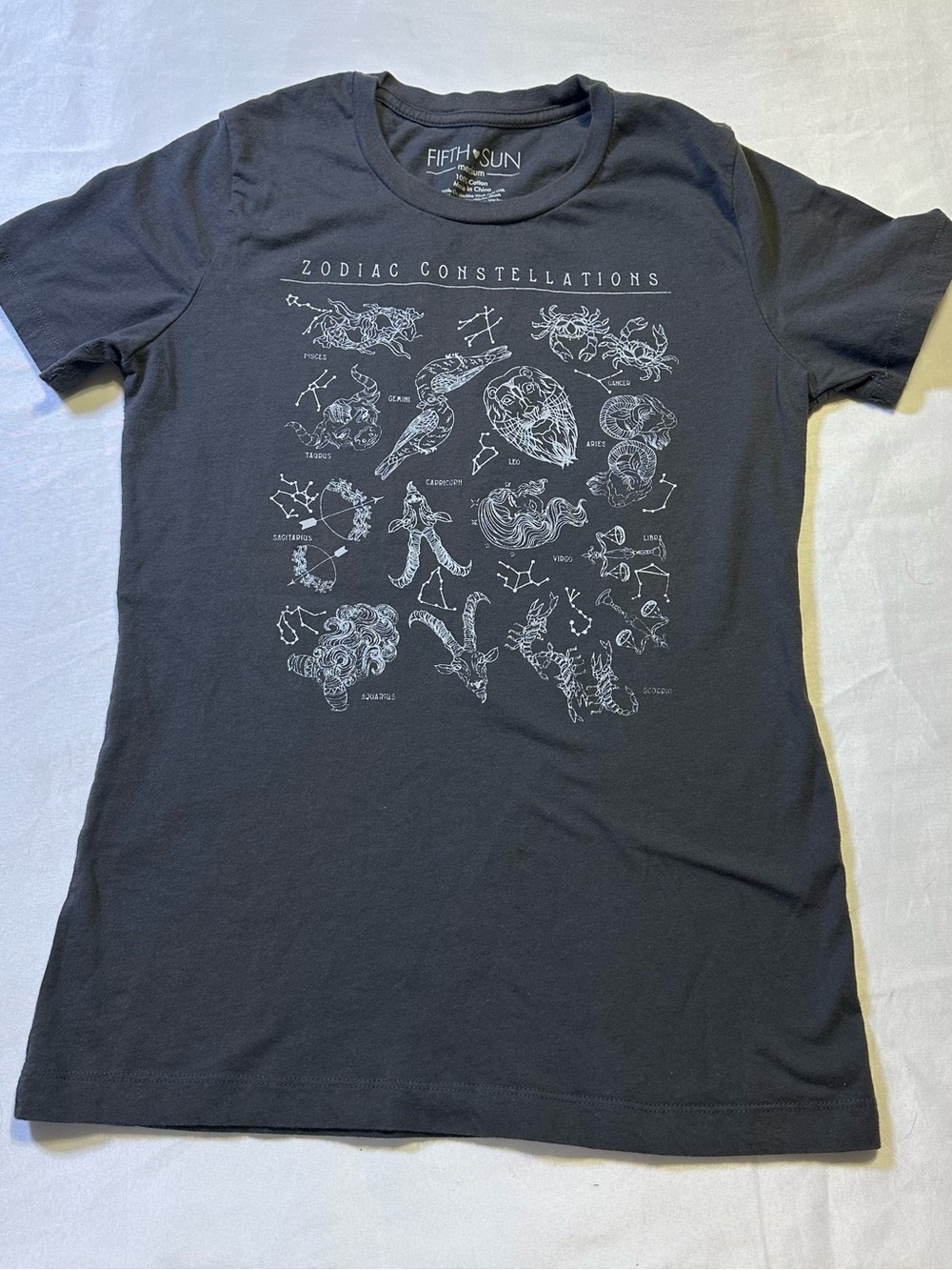 Fifth Sun charcoal grey Graphic Crewneck Tee with constellations White Print